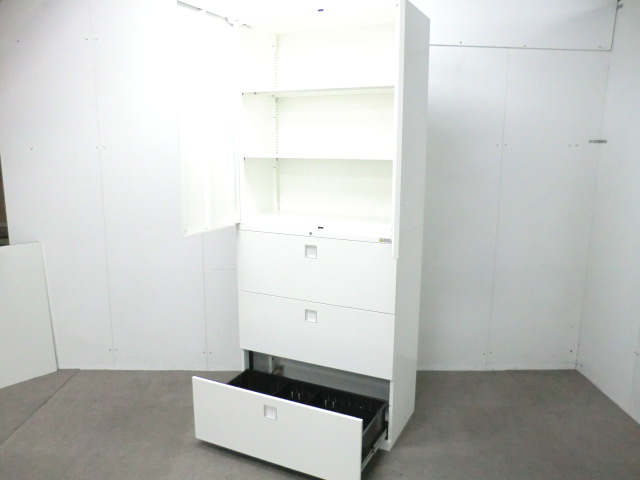 オカムラ / レクトライン / ホワイト / 【中古】 上下連結書庫