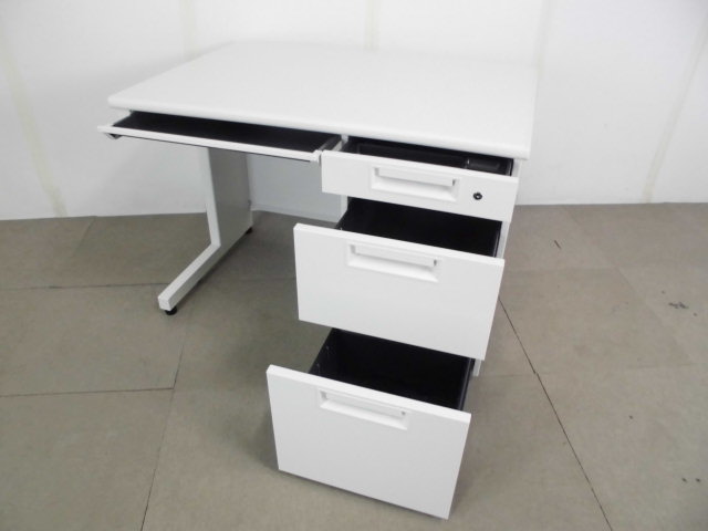 プラス/ホワイト/片袖デスク/【中古】